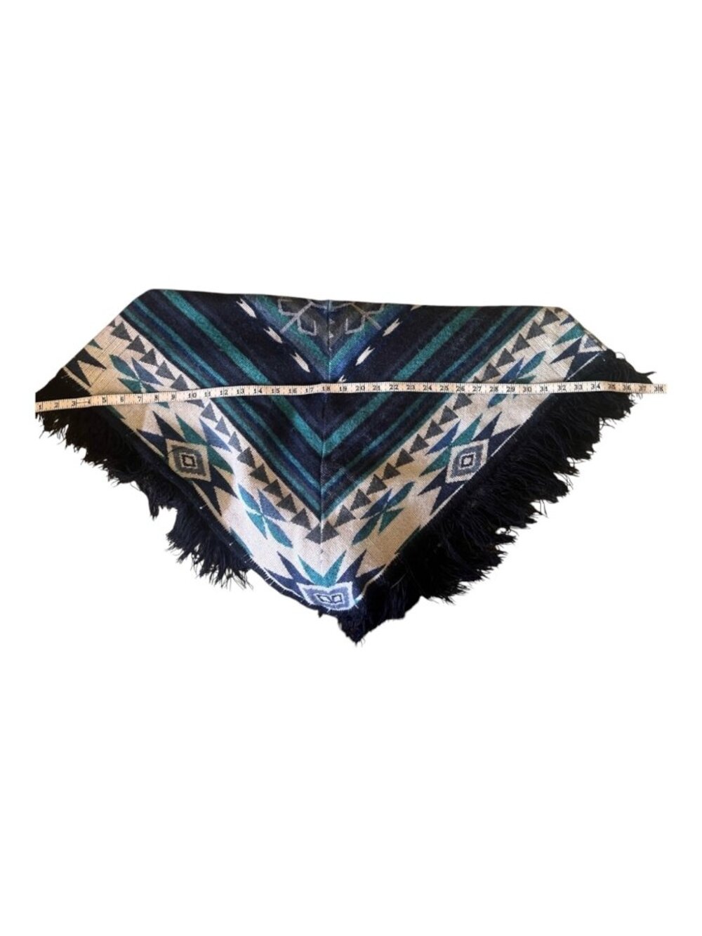 Ecuadorian Poncho Kids 8 Handmade Alpaca Wool Hood & Fringe Blue White Turquoise - Picture 5 of 12